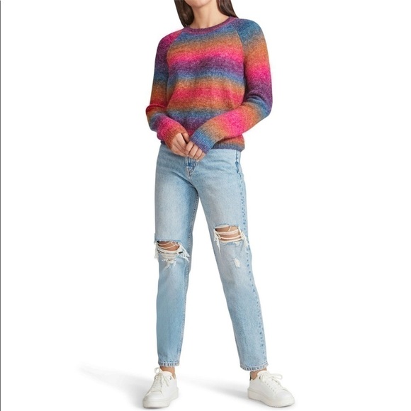 BB Dakota Steve Madden bright rainbow ombre striped fuzzy sweater size XXL - Picture 14 of 15